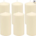 Stonebriar Unscented Pillar Candles – 65 Hour Burn Time, Long-Lasting Wax Candles for Weddings, Holidays, Home Décor & Special Events, Pack of 6, Ivory, 3″ x 6″