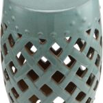 Outsunny 13″ x 18″ Ceramic Garden Stool with Woven Lattice Design & Glazed Strong Materials Decorative Outdoor Stool, Antique Blue