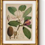 InSimSea Gold Bamboo Framed Canvas Wall Art, Retro Nature Magnolia Botanical Paintings, Antique Vintage Picture Frame with Mat, Victorian Home Wall Decor for Living Room Kitchen Dining, 11x14inch