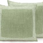 Outdoor Pillows Waterproof, Grass Green Retro Greek Key Bedding Throw Pillows with Insert for Couch Sofa Bed, Geometric Greece Ancient Rustic 16×16 Inch Pillowcases Decorative Patio Pillow Set of 2