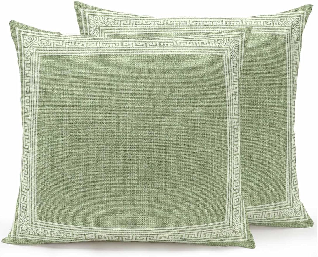 Outdoor Pillows Waterproof, Grass Green Retro Greek Key Bedding Throw Pillows with Insert for Couch Sofa Bed, Geometric Greece Ancient Rustic 16×16 Inch Pillowcases Decorative Patio Pillow Set of 2 Outdoor Pillows Waterproof, Grass Green Retro Greek Key Bedding Throw Pillows with Insert for Couch Sofa Bed, Geometric Greece Ancient Rustic 16×16 Inch Pillowcases Decorative Patio Pillow Set of 2