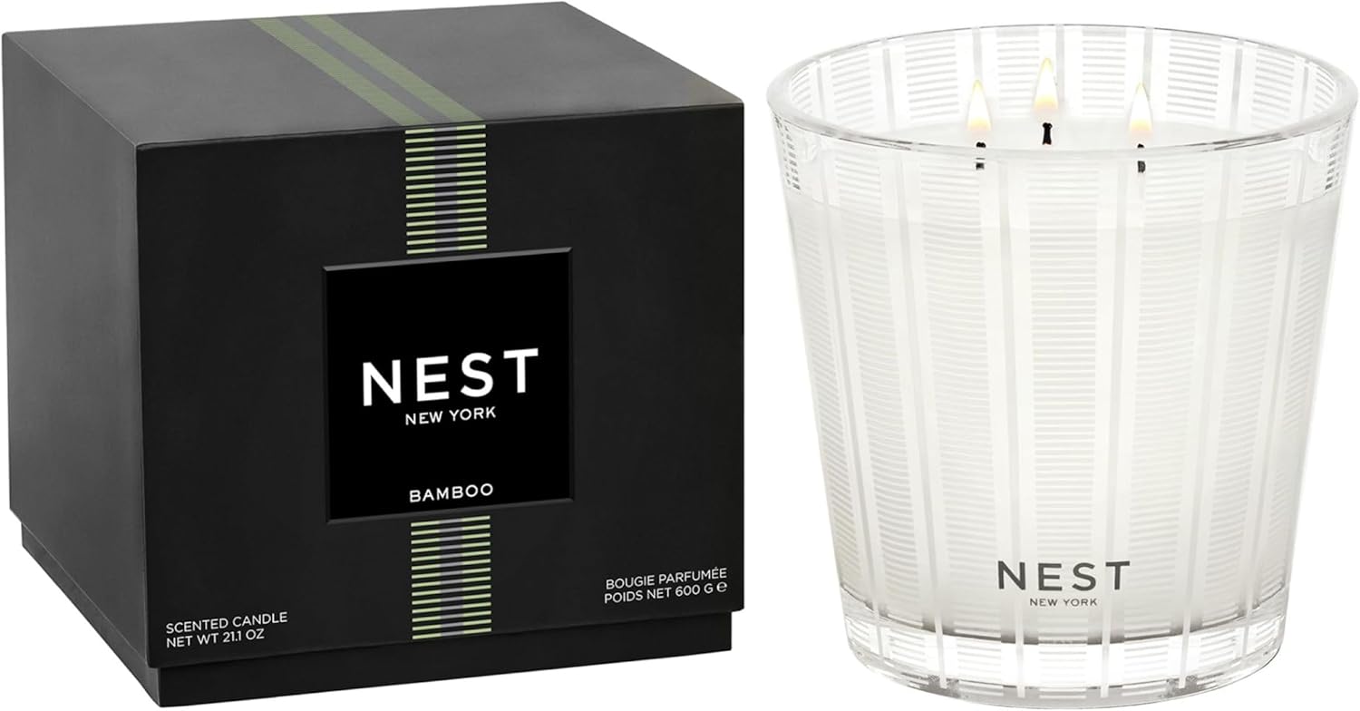 NEST New York Scented 3-Wick Candle, Bamboo – 21.2 oz – Up to 100-Hour Burn Time – Reusable Glass Vessel NEST New York Scented 3-Wick Candle, Bamboo – 21.2 oz – Up to 100-Hour Burn Time – Reusable Glass Vessel