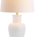 JONATHAN Y 29″ White/Gold Traditional Ceramic Urn LED Table Lamp for Bedroom Decor, White Linen Drum Shade, Classic Nightstand Lamp for Living Room, LED Bulb Included JYL4026A