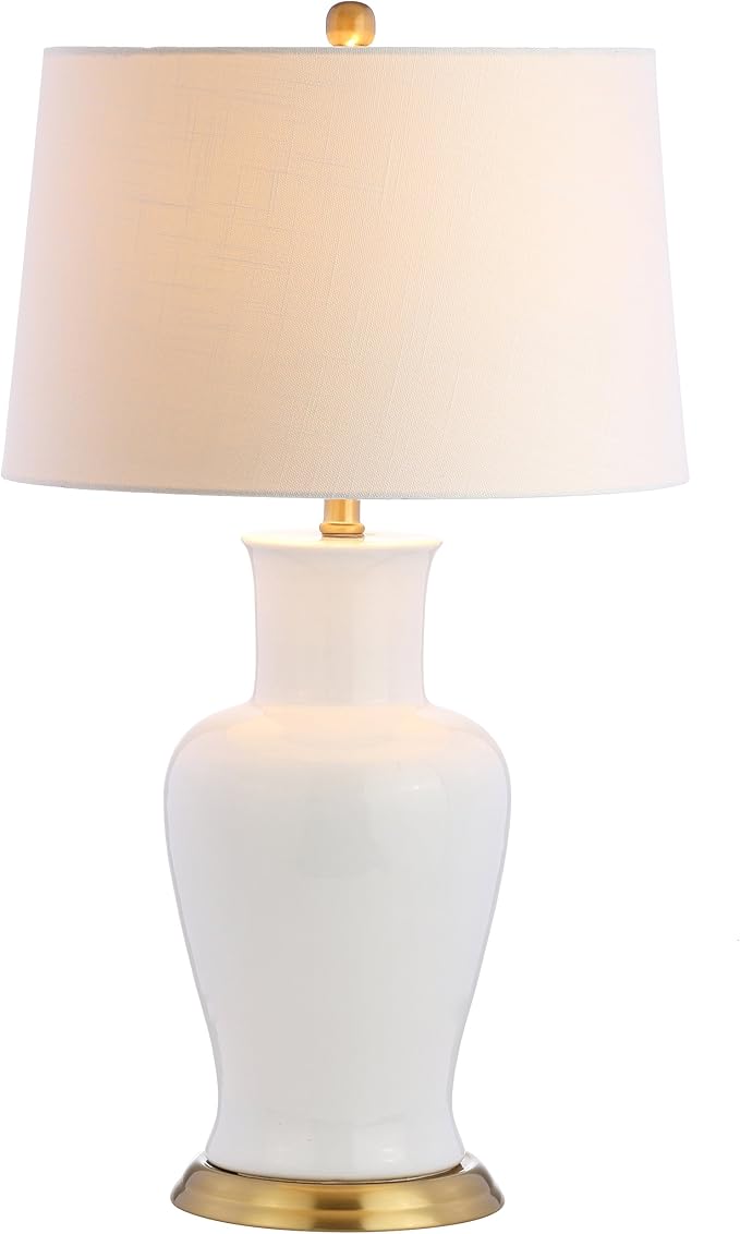 JONATHAN Y 29″ White/Gold Traditional Ceramic Urn LED Table Lamp for Bedroom Decor, White Linen Drum Shade, Classic Nightstand Lamp for Living Room, LED Bulb Included JYL4026A JONATHAN Y 29″ White/Gold Traditional Ceramic Urn LED Table Lamp for Bedroom Decor, White Linen Drum Shade, Classic Nightstand Lamp for Living Room, LED Bulb Included JYL4026A