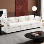 Ihanherry 111.4 Inch 3-Seater Cloud Sofa, Modular Sectional Couch, Modern Deep Seat Sofa for Living Room, Comfy Double Layer Upholstered Seat Cushion, Breathable Chenille Fabric, Beige