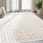 Abani Contemporary 3D Beige & White Modern Greek Key Pattern Area Rug – Geometric Meander 6′ x 9′ Arto Collection Neutral Rug Rugs