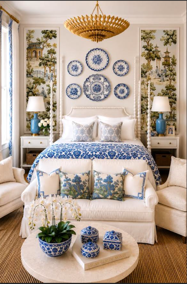blue white bedroom