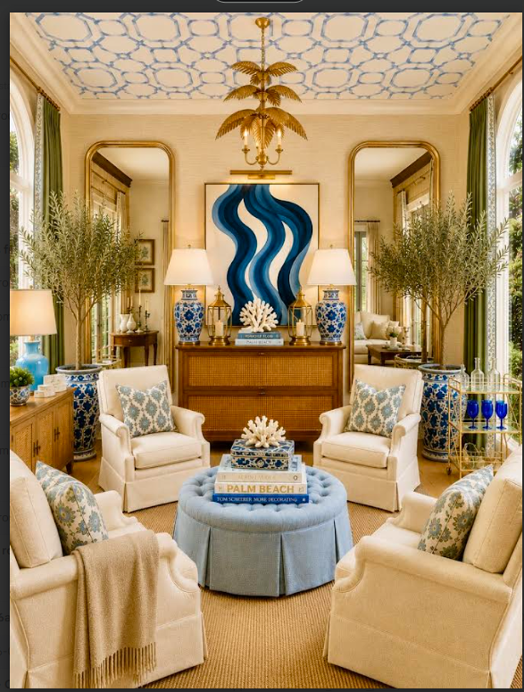 garden blue white fam room