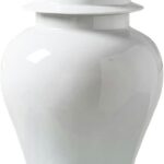 Porcelain White Ginger Jar Vase for Home Decor, Chinese Ceramic Urn with Lid, Glossy Temple Jar Centerpiece(Large)