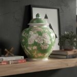 Galt International Green & White Floral Chinoiserie Ginger Jar 10″ with Lid – Ginger Jar, Tea Storage, Decorative, Home Decor Jar