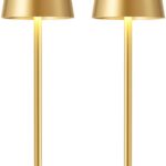Gold Cordless Rechargeable Table Lamp, 2 Pack Portable Desk Lamp with 5000mAh Battery, Touch Control Stepless Dimming, Wireless Night Light for Dining, Outdoor Camping, Coffee Shop, Water Repellent