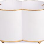 Jaye’s Studio Mattie Quatrefoil Planter with Gold Trim, Metal Cachepot Planter, Decorative Flower Pots, Indoor Plant Pots for Living Room, Bedroom, Kitchen, Office, Clover Decor (White, 7×11)