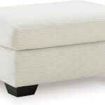Signature Design by Ashley Ammon Contemporary Rectangular Upholstered Ottoman, White