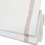 Cordless Roman Shades for Windows, Beige Embroidered Bands Custom Blackout Light Filtering Roman Window Shades, Fabric Insulated Thermal Roman Blinds for Doors, French Doors, Kitchen Windows