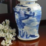19″ Antique Like Finish Blue and White Ginger Jars Porcelain Temple Ceramic Ginger Jar Vase, Antient Chinese Landscaoe China Ming Style, Jingdezhen (L18)