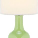 SAFAVIEH Lighting – Paris 27.5″ Green Ceramic Table Lamp with White Shade, Modern Contemporary Lighting for Bedroom, Living Room & Home Office, LED Bulb Included (LIT4024G)