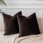 JUSPURBET 26×26 Decorative Velvet Throw Pillow Covers Cases Set of 2,Coffee | Cozy Soft Cushion Covers with Invisible Zipper for Couch Sofa Bed Living Room Bedroom Home Decor
