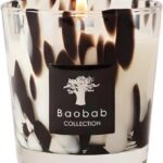 Baobab Collection Black Pearls Scented Candle, Hand-Blown Glass Vessel, Black and White Speckled, Ginger and Black Rose Fragrance (Petite)