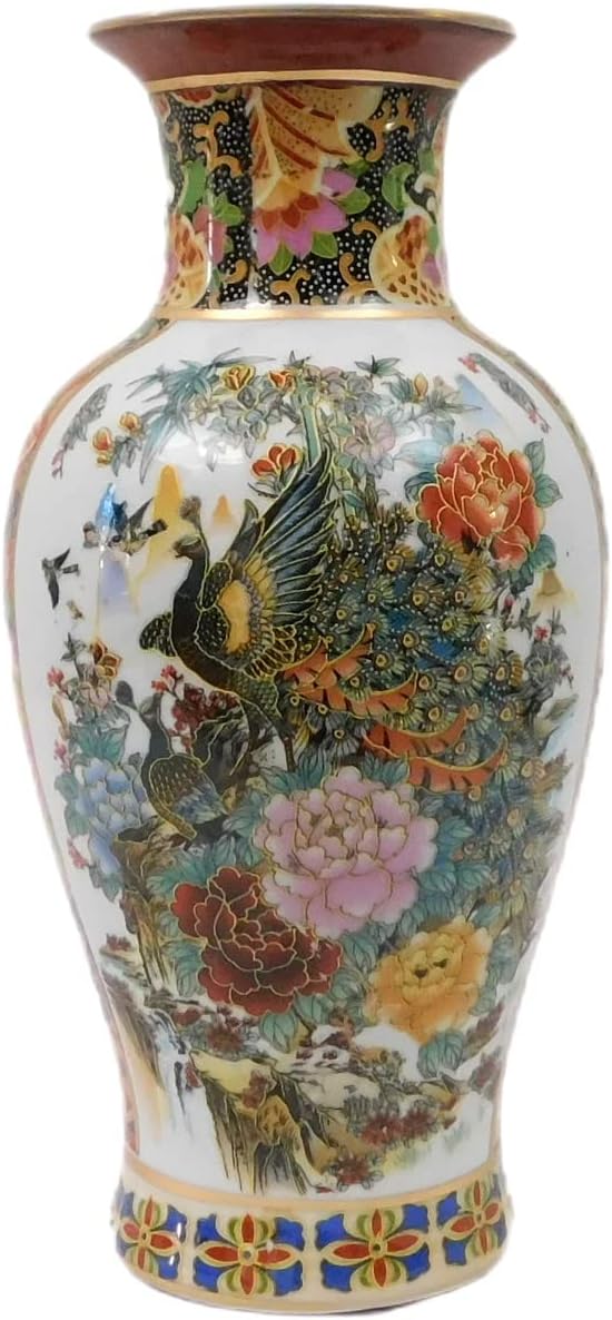 Japanese Satsuma Vase with Peacock and Geisha Design 12″ H Japanese Satsuma Vase with Peacock and Geisha Design 12″ H