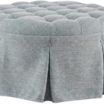 Furnifact Light Blue Skirted Tufted Round Ottoman, Classic Plush Seat for Bedroom, Living Room and Elegant Lounge Settings