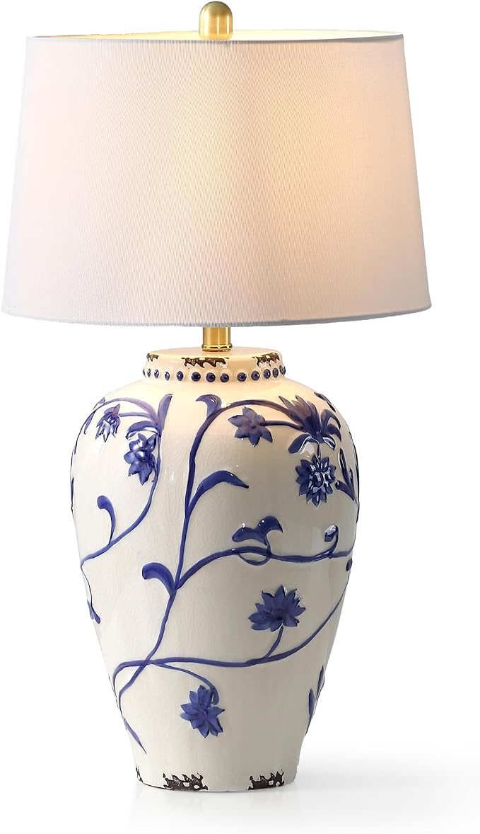 Tribesigns 27-Inch Table Lamp with Blue and White Porcelain Ginger Jar, Embossed Floral Ceramic Base with Fabric Shade for Living Room, Entryway, Nightstand for Bedroom Tribesigns 27-Inch Table Lamp with Blue and White Porcelain Ginger Jar, Embossed Floral Ceramic Base with Fabric Shade for Living Room, Entryway, Nightstand for Bedroom