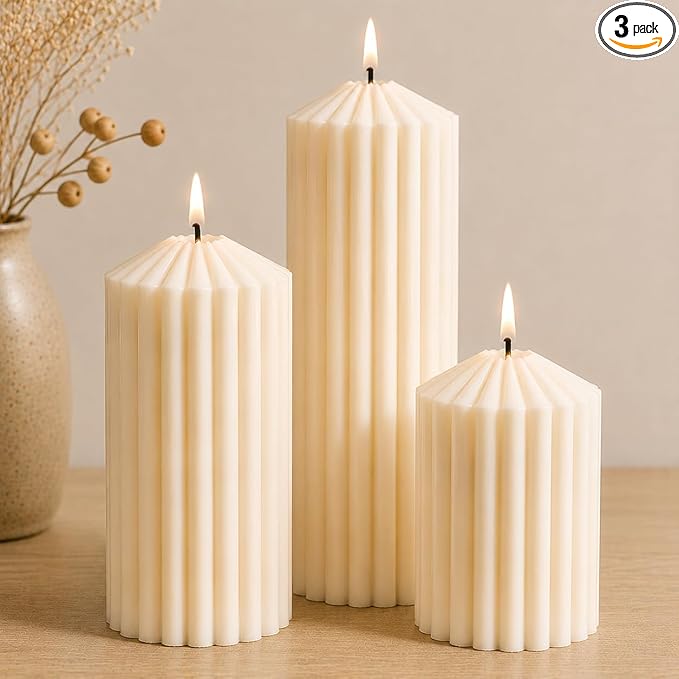 3 Pack Cream White Ribbed Pillar Candles-Natural Soy Wax Unscented,Non-Toxic,Smokeless Large Candle-2.8″ x4,6,8 Inch Aesthetic Modern Candles for Home Decor,Dinner Table,Living Room,Housewarming Gift 3 Pack Cream White Ribbed Pillar Candles-Natural Soy Wax Unscented,Non-Toxic,Smokeless Large Candle-2.8″ x4,6,8 Inch Aesthetic Modern Candles for Home Decor,Dinner Table,Living Room,Housewarming Gift