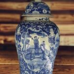 19″ Antique Like Finish Blue and White Ginger Jars Porcelain Temple Ceramic Ginger Jar Vase, Antient Warriors China Ming Style, Jingdezhen(L4)