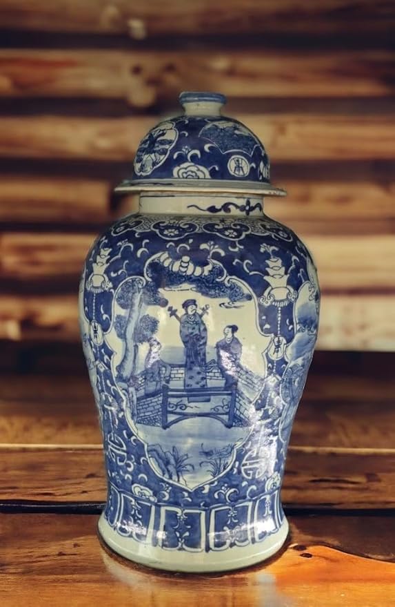19″ Antique Like Finish Blue and White Ginger Jars Porcelain Temple Ceramic Ginger Jar Vase, Antient Warriors China Ming Style, Jingdezhen(L4) 19″ Antique Like Finish Blue and White Ginger Jars Porcelain Temple Ceramic Ginger Jar Vase, Antient Warriors China Ming Style, Jingdezhen(L4)