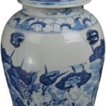 19″ Antique Like Finish Blue and White Porcelain Children and Lotus Temple Ceramic Ginger Jar Vase, China Ming Style, Jingdezhen (L3)