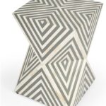 Beaumont Lane White and Grey Bone Inlay End Table, 14.25″W x 14.25″D x 21″H, Engineered Wood and Resin Construction, Handcrafted Geometric Pattern, Modern Style Accent Table for Living Room or Bedroom