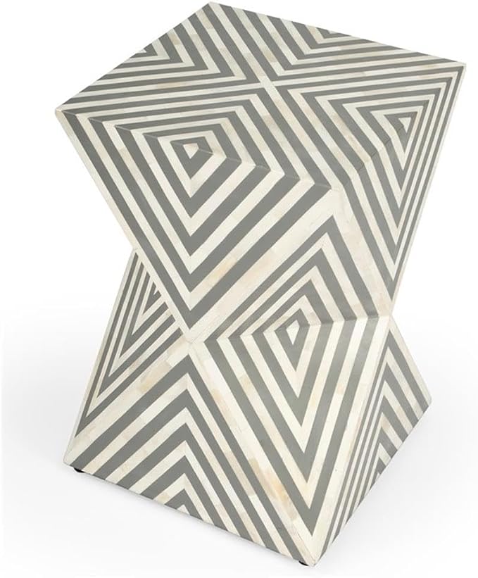 Beaumont Lane White and Grey Bone Inlay End Table, 14.25″W x 14.25″D x 21″H, Engineered Wood and Resin Construction, Handcrafted Geometric Pattern, Modern Style Accent Table for Living Room or Bedroom Beaumont Lane White and Grey Bone Inlay End Table, 14.25″W x 14.25″D x 21″H, Engineered Wood and Resin Construction, Handcrafted Geometric Pattern, Modern Style Accent Table for Living Room or Bedroom