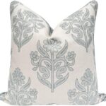 Jillien Harbor “The Naples” Floral Block Print Pillow Cover – Grey and White Blue Decorative Throw Pillow Cover – Grandmillennial Home Decor, 20″ x 20″