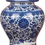 Jingdezhen Classic Blue and White Porcelain Floral Temple Ginger Jar Vase, China Ming Style,Height 15″(38cm)