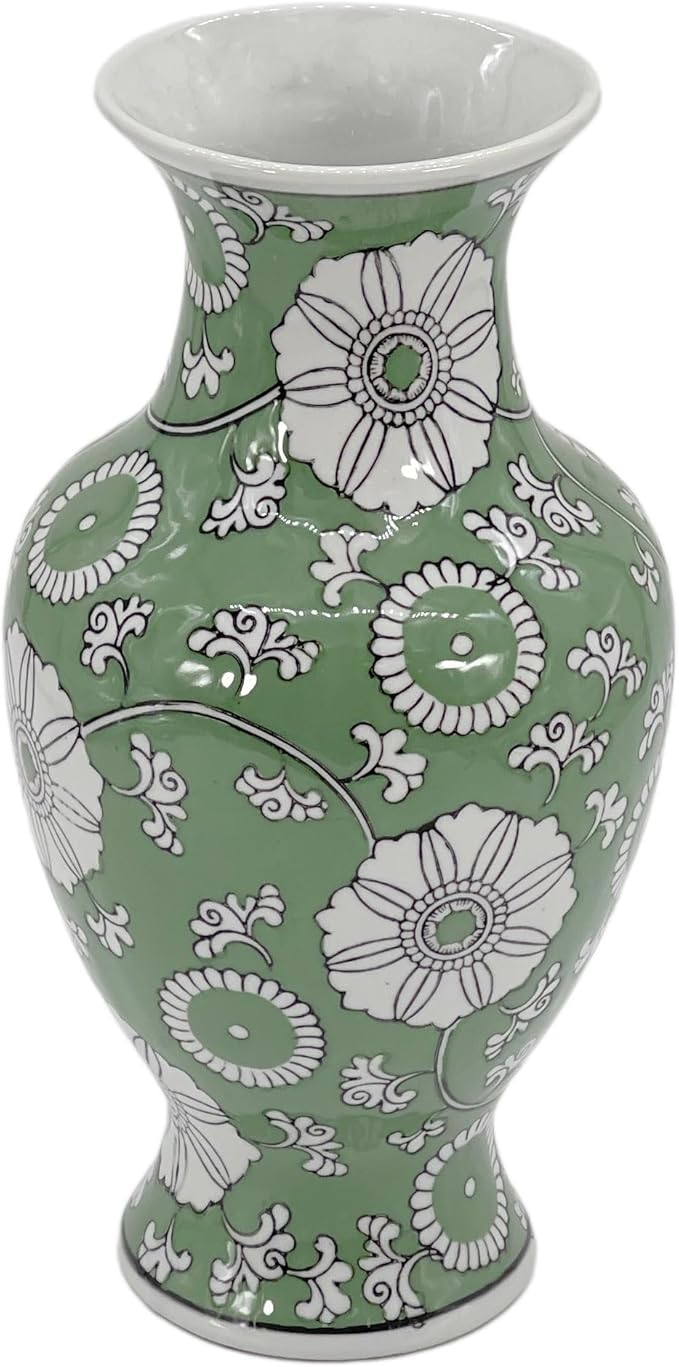 Galt International 14” Hand Painted Chinoiserie Ceramic Vase – Antique Style Porcelain Flower Bottle by Galt International, Fishtail Chinese Vase for Home Decor & Centerpiece – Green & White Galt International 14” Hand Painted Chinoiserie Ceramic Vase – Antique Style Porcelain Flower Bottle by Galt International, Fishtail Chinese Vase for Home Decor & Centerpiece – Green & White