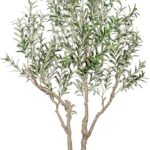 VIVATREES Olive Tree Artificial Indoor, 7FT Tall Faux Olive Tree with 16in Round White Planter, Artificial Plants with Natural Wood Trunk and Lifelike Fruits for Home Office Decor