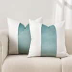 EVERGRACE x Kinsey Walsh Signature Velvet Panel Cotton Pillow Covers Set of 2, Decorative Pillow Covers 20″x20″ for Couch, Square Cushion Cases for Sofa Bedroom Living Room, Aquamarine