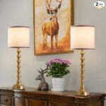 EUO 30.5″ Gold Buffet Table Lamps Set of 2 with White Lampshade, Tall Gold Table Lamps for Living Room, Sideboard & Home Office