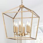 MELUCEE 16-inch Wide Farmhouse Chandelier Gold, 6-Light Vintage Openwork Cage Pendant Lighting Lantern Hanging Ceiling Light, Ideal for Kitchen Island Dining Areas Foyer, E12 Base