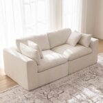 83″ Modular Sectional Sofa – Modern Cloud Couch with Deep Chenille Seats, Loveseat Boneless Sofa, Pet-Friendly, No Assembly, Warm White (2 Seate)
