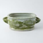 JINDEZHEN Vintage Blue and White Flower & Birds Porcelain Footbath Planter Chinoiserie Scenery Motif Ceramic Flower Pot (Green)