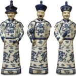 Blue & White Porcelain Qing Emperor Chinese Figurine Set, Three Generations, Set of 3