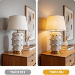 Modern White Ceramic Table Lamp, 27″ Linden Ball Lamp Tapered Drum Shade Farmhouse Large Nightstand Design for Living Room, Bedroom and Office Brand: JOQSVF