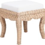 JONATHAN Y Rowan Woven Rattan Vanity Stool with White Cushion, 18.5″ Coastal Backless Makeup Chair for Bedroom & Bathroom, Natural Mango Wood Wicker Ottoman Footrest VSL1000A