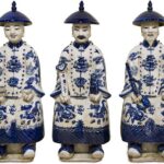 Qing Dynasty Emperor Chinese Figurines in Blue and White Porcelain