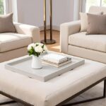 25 x 25 inches Luxury Leather Square Oversized Service Tray, Ottoman & Coffee Tray for Family Dinner, Out-of-House Picnic & Party (25 inch Beige)