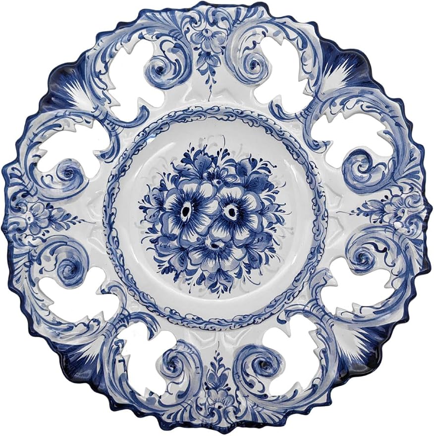 14 Inch Hand Painted Blue and White Portuguese Ceramic Wall Décor Hanging Plate Made in Portugal 14 Inch Hand Painted Blue and White Portuguese Ceramic Wall Décor Hanging Plate Made in Portugal