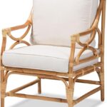 Bali & pari Brandon Modern Bohemian White Fabric Upholstered and Natural Rattan Armchair