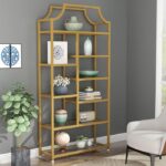 Loomie 8-Open Shelf Bookshelf, 70.87″ H x 31.5″ L Lux Etagere, Tempered Glass Bookcase, Tall Storage Display Modern Open Book Case for Bedroom, Home Office & Living Room, Gold Finish & Glass Shelving