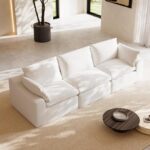 Novilla 104.3″ Modular Cloud Couch, Modern Sectional Sofa with Smarts Coil® Support, Chenille Fabric, Upholstered Couch for Living Room Apartments Bedroom, No Assembly, 3 Seater, White