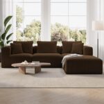 Novilla 106″ Modular Sectional Sofa, Modern Cloud Sectional Couch with Smarts Coil® Support, L-Shape Boneless Couch for Living Room Apartments, No Assembly Required, Brown (3 Seat w/ 1 Ottoman)